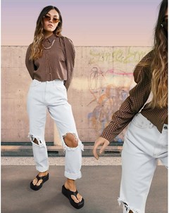 Белые свободные джинсы из смесового органического хлопка в винтажном стиле с завышенной талией и рва Asos design