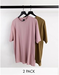 Набор из 2 свободных футболок розовато лилового и коричневого цвета Essentials Only & sons