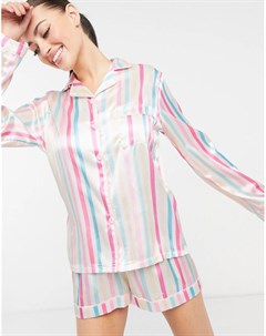 Атласный пижамный комплект с шортами в полоску пастельных тонов Night