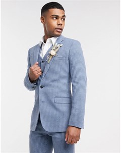 Синий супероблегающий пиджак в ломаную клетку с добавлением шерсти wedding Asos design