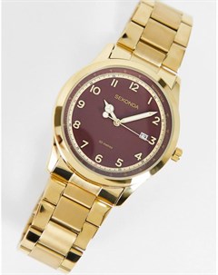 Золотистые женские часы браслет с красным циферблатом Sekonda