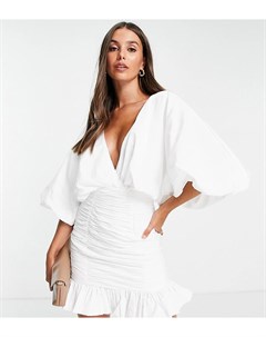 Белое платье мини с присборенной юбкой с оборкой и пышными рукавами с манжетами ASOS DESIGN Tall Asos tall