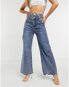 Широкие джинсы с эффектом винтажной потертости и с двойным поясом The kript