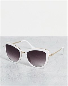 Большие солнцезащитные очки кошачий глаз в бело золотистой оправе с металлическими дужками Puthiel Aldo