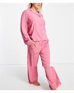 Розовый хлопковый пижамный комплект с отделкой рюшами Night
