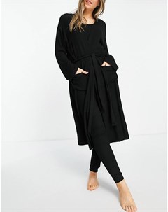 Супермягкий халат миди черного цвета в рубчик для дома из коллекции Выбирай и комбинируй Asos design