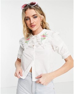 Белая блузка с вышивкой на воротнике Rosa Monki