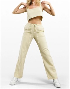 Льняные брюки песочного цвета с широкими штанинами и шнурком на талии от комплекта Asos design