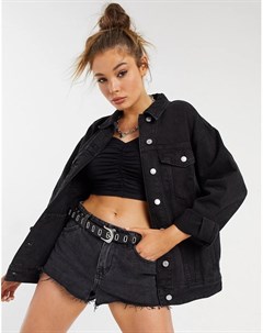 Черная джинсовая oversized куртка в стиле из хлопка Bershka