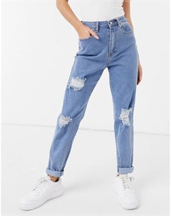 Голубые рваные джинсы в винтажном стиле Missguided
