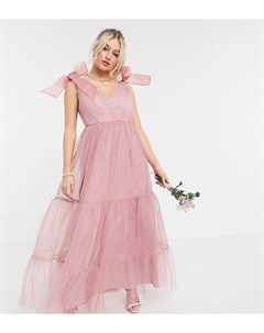 Розовое ярусное платье макси из тюля с бантами ASOS DESIGN Petite Asos petite