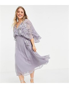 Платье миди с кейпом вышивкой и пышными рукавами ASOS DESIGN Curve Asos curve