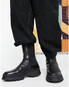 Черные кожаные ботинки челси на массивной подошве с уплотненной вставкой на щиколотке Asos design