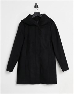 Черное удлиненное пальто на молнии с капюшоном Only