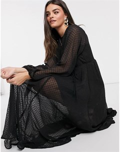 Черное платье трапеция миди из ткани добби со свободными рукавами Asos design