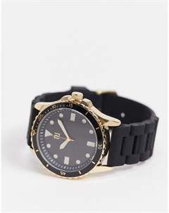 Золотисто черные мужские часы с силиконовым ремешком River island