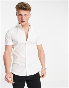 Белая облегающая рубашка с короткими рукавами New look