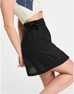Черная мини юбка из ткани под лен с запахом Asos design