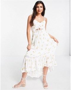 Белое платье миди с цветочным принтом Hollister