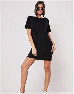 Черное базовое платье футболка с перекрещенными элементами сзади Missguided