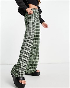 Широкие трикотажные брюки с широкими штанинами в клетку неонового цвета Asos design