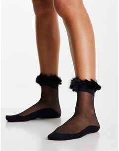 Прозрачные носки до щиколотки черного цвета из искусственного меха Эго