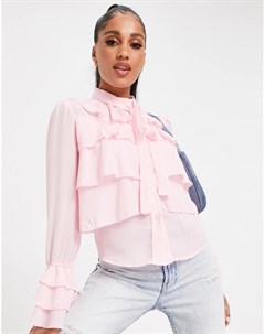 Розовая блузка с завязкой у горловины и оборками Parisian