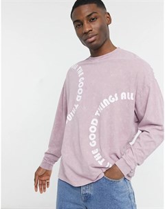 Фиолетовый выбеленный oversized лонгслив с текстовым принтом Asos design