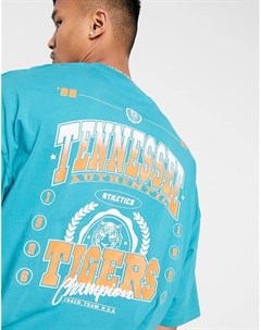 Голубая футболка в стиле oversized с принтом Tiger на спине Asos design