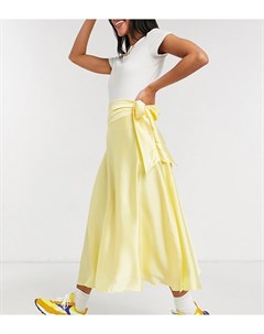 Желтая атласная юбка миди с завязкой Inspired Reclaimed vintage