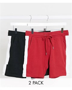2 пары трикотажных шортов скинни черного и красного цвета с полосками по бокам Asos design