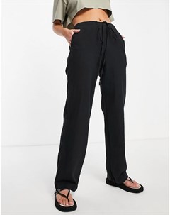 Черные льняные брюки с широкими штанинами и шнурком на талии Asos design