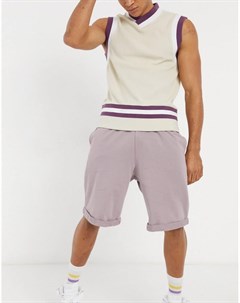 Трикотажные фиолетовые шорты в стиле oversized с выбеленным эффектом и отворотами Asos design