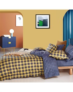 Комплект постельного белья Сесиль жёлтый с синим Евро Sanpa