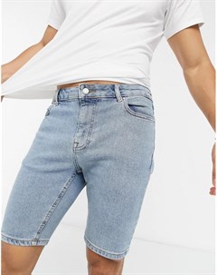 Голубые равномерно выбеленные облегающие джинсовые шорты Asos design