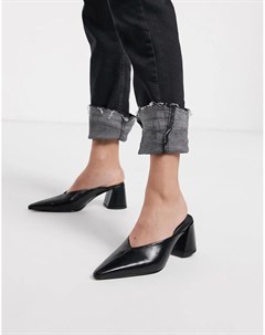 Черные мюли на блочном каблуке с заостренным носком Topshop