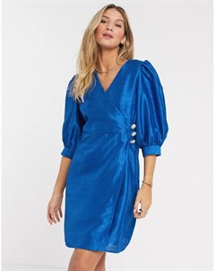 Синее платье мини с запахом и пуговицами Vero moda
