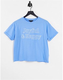 Голубая футболка с вышивкой Joyful and Happy New look
