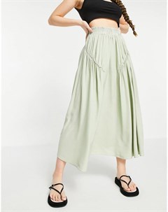 Шалфейно зеленая юбка миди со сборками Asos design