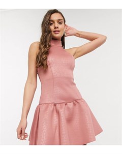 Темно розовое короткое приталенное платье с высоким воротом и тиснением ASOS DESIGN Petite Asos petite