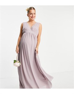 Светло серое шифоновое платье для подружки невесты с запахом на лифе Tfnc maternity
