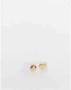 Белое полимерное кольцо с золотым шариком и сердцем Designb london