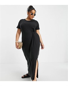 Черное платье футболка макси с перекрученной деталью Vero moda curve