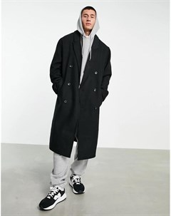 Черное длинное пальто в стиле oversized из материала с добавлением шерсти Asos design