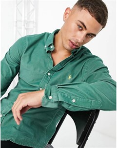 Зеленая рубашка узкого кроя в мелкий рубчик с застежкой на пуговицах и маленьким логотипом Polo ralph lauren