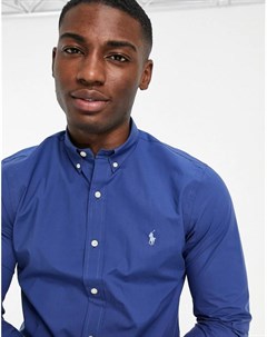 Синяя поплиновая рубашка зауженного кроя на пуговицах с логотипом игрока Polo ralph lauren