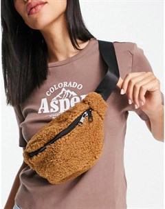 Коричневая сумка кошелек на пояс из искусственного переработанного меха Asos design