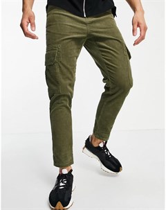 Вельветовые брюки цвета хаки в стиле милитари New look