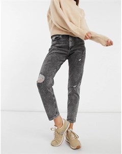 Черные джинсы стрейч в винтажном стиле с эффектом кислотной стирки Veneda Only