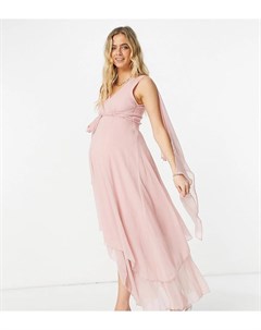 Нежно розовое многослойное платье макси из мягкой ткани с завязкой ASOS DESIGN Maternity Asos maternity